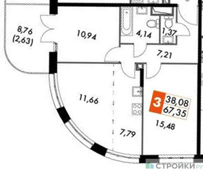 Планировка двухкомнатной(квартира) площадью 61.22 квадратных метров в ЖК “ЖК Движение. Говорово”