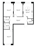 Планировка трехкомнатной(квартира) площадью 84.1 квадратных метров в “ЖК Переделкино Ближнее”
