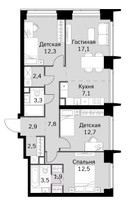 Планировка 4+ комнатной(квартира) площадью 85.6 квадратных метров в ЖК “ЖК Amber City (Амбер Сити)”