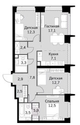 Планировка 4+ комнатной(квартира) площадью 85.6 квадратных метров в ЖК “ЖК Amber City (Амбер Сити)”