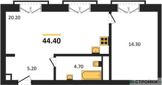 Планировка однокомнатной(квартира) площадью 44.4 квадратных метров в “ДД:ОО:ММ. Дом на Часовой”