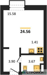 Планировка студии(апартаменты) площадью 24.56 квадратных метров в “ЖК N’ICE LOFT (Найс Лофт)”