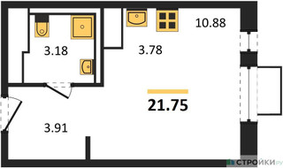 Планировка студии(квартира) площадью 21.75 квадратных метров в “ЖК Пятницкие луга”