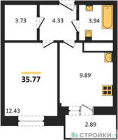 Планировка однокомнатной(квартира) площадью 35.77 квадратных метров в “ЖК ВОСТОК II”
