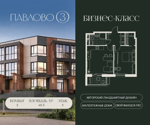 Планировка двухкомнатной(квартира) площадью 46.3 квадратных метров в ЖК “Павлово 3”