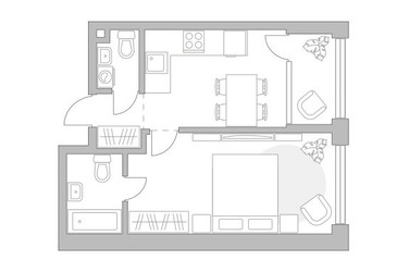 Планировка однокомнатной(квартира) площадью 44.04 квадратных метров в ЖК “ЖК Мневники от Гранель”