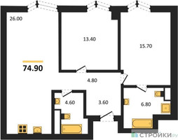 Планировка двухкомнатной(квартира) площадью 74.9 квадратных метров в “ICE TOWERS (Айс Тауэрс)”
