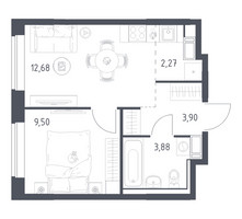 Планировка однокомнатной(квартира) площадью 32.6 квадратных метров в “ЖК Томилино Парк”