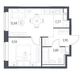 Планировка однокомнатной(квартира) площадью 32.6 квадратных метров в ЖК “ЖК Томилино Парк”
