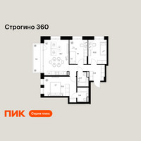Планировка трехкомнатной(квартира) площадью 73.1 квадратных метров в “ЖК Строгино 360”