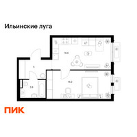 Планировка однокомнатной(квартира) площадью 41.7 квадратных метров в “ЖК Ильинские луга”
