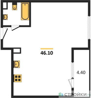 Планировка однокомнатной(квартира) площадью 46.1 квадратных метров в “Жилой квартал Новое Медведково”