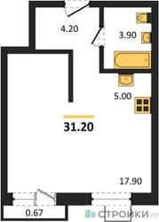 Планировка студии(квартира) площадью 31.2 квадратных метров в ЖК “ЖК Skolkovo ONE (Сколково Уан)”