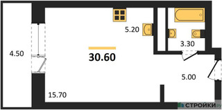 Планировка студии(квартира) площадью 29.8 квадратных метров в “ЖК Одинцовские кварталы”