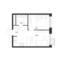 Планировка однокомнатной(квартира) площадью 32.7 квадратных метров в “ЖК Форевиль”