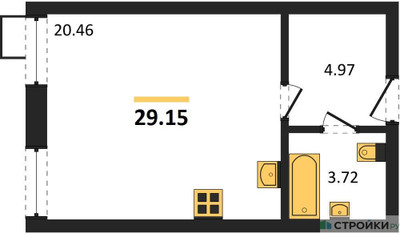Планировка студии(квартира) площадью 29.15 квадратных метров в ЖК “ЖК Квартал Тетрис”