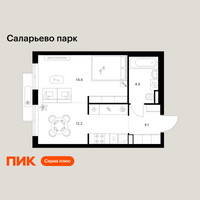 Планировка однокомнатной(квартира) площадью 35.1 квадратных метров в “ЖК Саларьево парк”