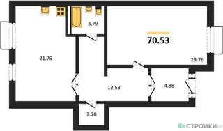 Планировка однокомнатной(квартира) площадью 70.53 квадратных метров в “ЖК Жаворонки Клаб”