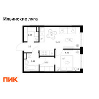 Планировка однокомнатной(квартира) площадью 35.36 квадратных метров в “ЖК Ильинские луга”