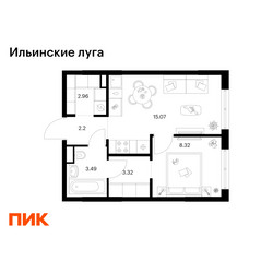 Планировка однокомнатной(квартира) площадью 35.36 квадратных метров в ЖК “ЖК Ильинские луга”