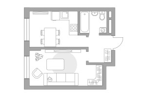 Планировка однокомнатной(квартира) площадью 33.12 квадратных метров в “ЖК Живописный”