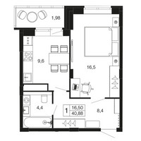 Планировка однокомнатной(квартира) площадью 40.3 квадратных метров в “ЖК Времена года”