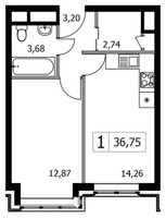 Планировка однокомнатной(квартира) площадью 36.75 квадратных метров в “ЖК Городские Истории”