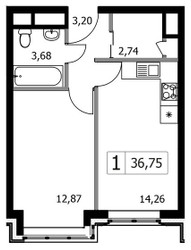 Планировка однокомнатной(квартира) площадью 36.75 квадратных метров в ЖК “ЖК Городские Истории”