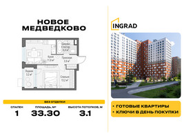 Планировка однокомнатной(квартира) площадью 33.3 квадратных метров в “Жилой квартал Новое Медведково”