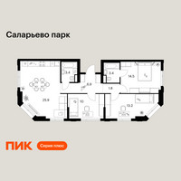 Планировка трехкомнатной(квартира) площадью 79.1 квадратных метров в “ЖК Саларьево парк”