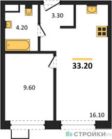 Планировка однокомнатной(квартира) площадью 33.2 квадратных метров в “ЖК Foreville (Форевилль)”