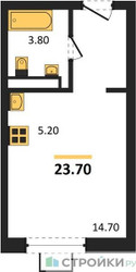 Планировка студии(квартира) площадью 23.7 квадратных метров в ЖК “ЖК Видный берег 2”