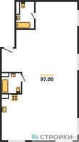 Планировка трехкомнатной(квартира) площадью 97 квадратных метров в “ЖК Настоящее”