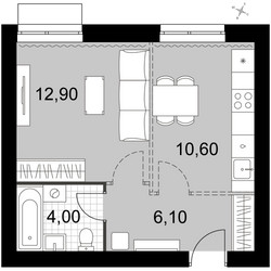 Планировка однокомнатной(квартира) площадью 33.6 квадратных метров в ЖК “Апрелевка Клаб”