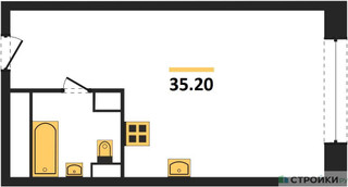 Планировка студии(квартира) площадью 35.2 квадратных метров в “ЖК Стремянный 2 (Амарант)”