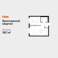 Планировка однокомнатной(квартира) площадью 38.1 квадратных метров в “Ярославский квартал”