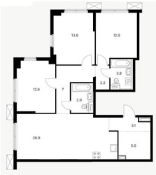 Планировка трехкомнатной(квартира) площадью 94.1 квадратных метров в ЖК “ЖК Большая Академическая 85”