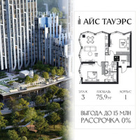 Планировка двухкомнатной(квартира) площадью 75.9 квадратных метров в “ЖК Айс Тауэрс”