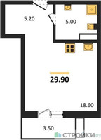 Планировка студии(квартира) площадью 29.9 квадратных метров в “Павлово 3”
