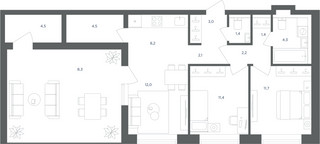 Планировка трехкомнатной(квартира) площадью 75 квадратных метров в “ЖК Равновесие”