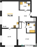 Планировка двухкомнатной(квартира) площадью 76.3 квадратных метров в “ЖК Символ”
