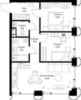 Планировка двухкомнатной(квартира) площадью 58.1 квадратных метров в “ЖК СЕТ”