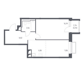 Планировка однокомнатной(квартира) площадью 46.9 квадратных метров в ЖК “ЖК Долина Яузы”
