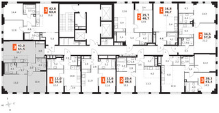 Планировка трехкомнатной(квартира) площадью 65.5 квадратных метров в “ЖК Сидней Сити”