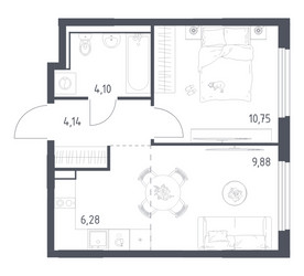 Планировка однокомнатной(квартира) площадью 35.15 квадратных метров в ЖК “ЖК Пригород Лесное”