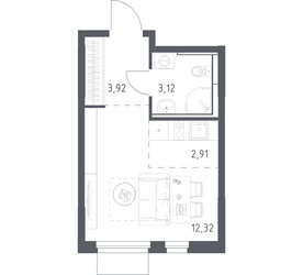 Планировка студии(квартира) площадью 22.27 квадратных метров в ЖК “ЖК Мытищи Парк”