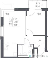 Планировка однокомнатной(квартира) площадью 41.17 квадратных метров в “ЖК Прибрежный Парк”