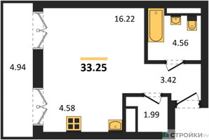 Планировка студии(квартира) площадью 33.25 квадратных метров в “ЖК Одинбург”