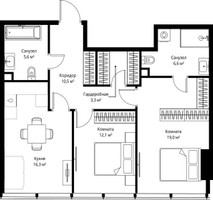 Планировка двухкомнатной(квартира) площадью 73.4 квадратных метров в “ЖК ОНЕ”