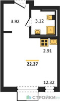 Планировка студии(квартира) площадью 22.27 квадратных метров в “ЖК Мытищи Парк”